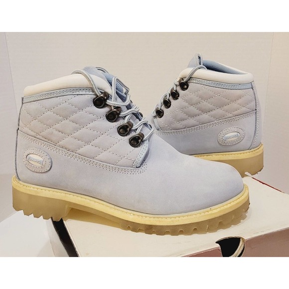 Vtg FUBU Collection Women’s Quilted Contender Boots POWDER BLUE 7M Construction - Picture 3 of 12